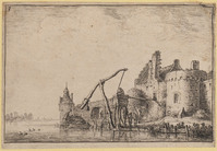 KG 04521
<br/>
Gezicht op een stadsmuur aan het water
<br/>
<em>Waterloo, Anthonie, (1609-1690)</em>